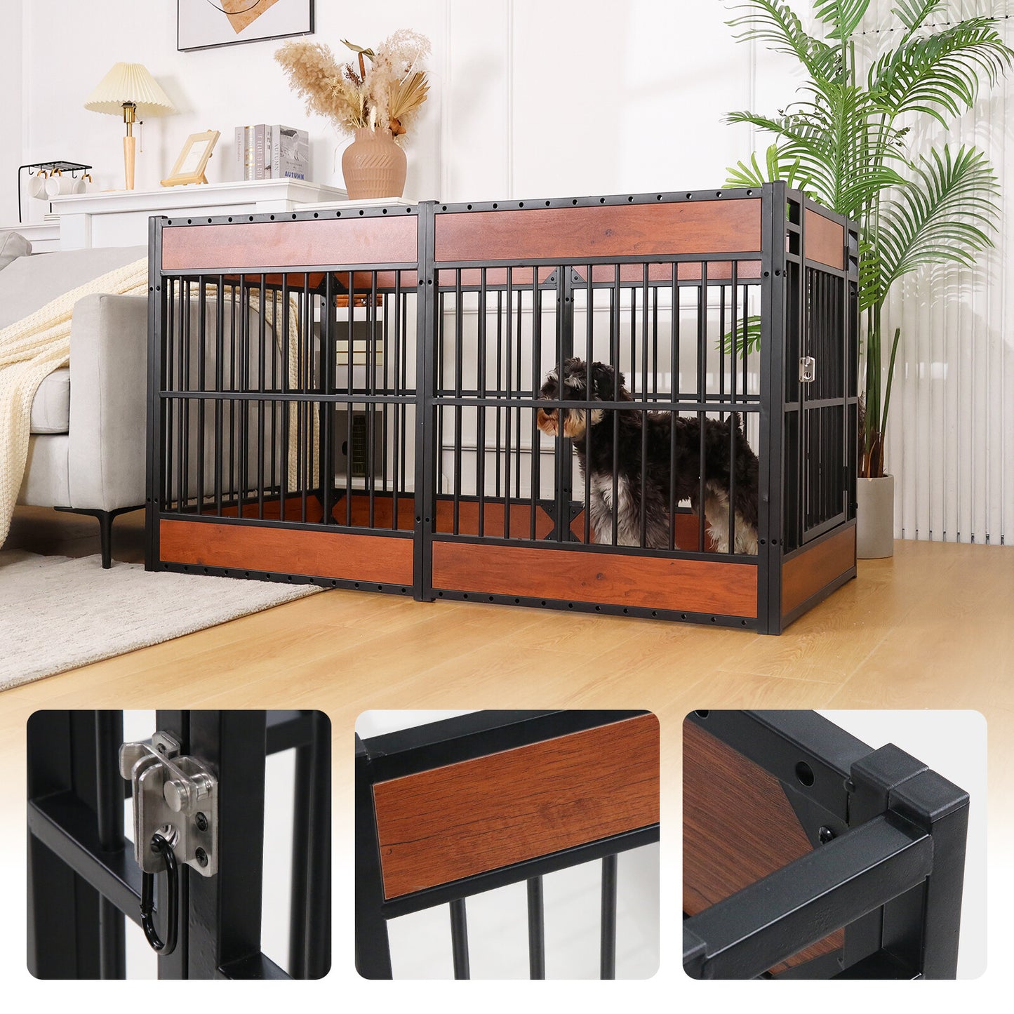 Wooden Adjustable Dog Playpen Pet Fence Heavy Duty Exercise Pen Furniture Style