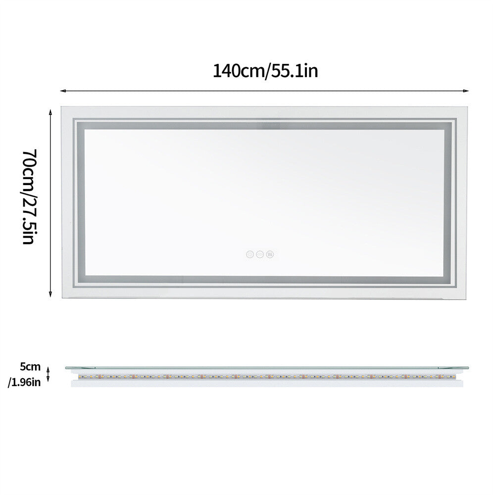 Shatter-Proof LED Bathroom Mirror with Lights Anti-Fog Stepless Dimmable Memory