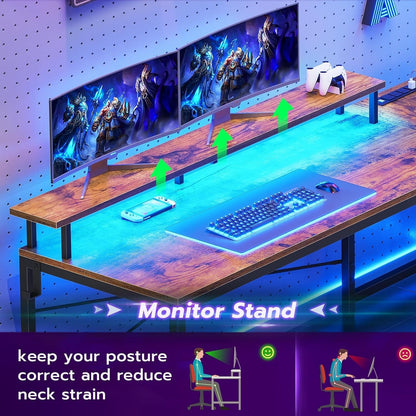 L Shaped Gaming Desk with LED Lights and Power Outlets, Reversible Computer Desk