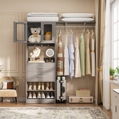 60'' W Walk-in Closet Organizer System with Door Storage Cabinet and Wood Drawer