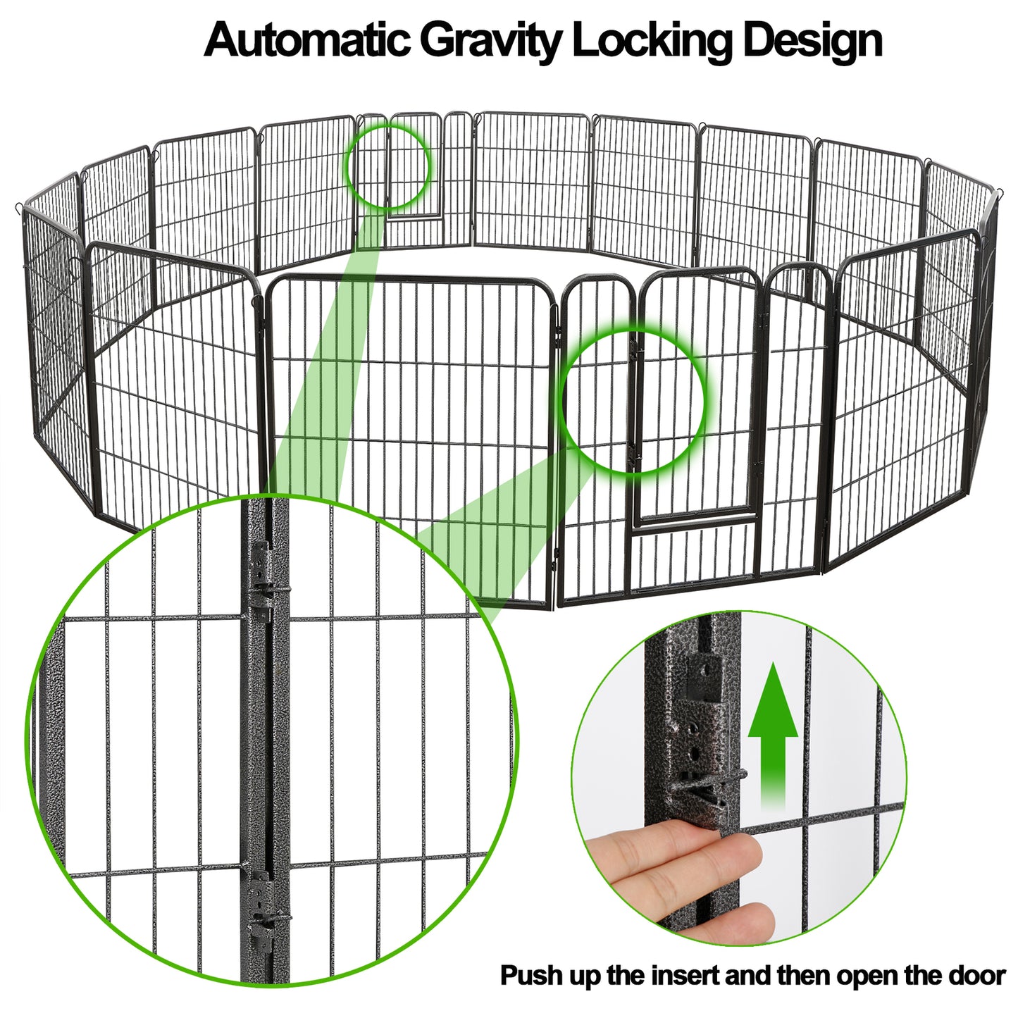 Outdoor Dog Playpen 16 Panels 32" H Pet Playpen Metal Frame Dog Fence, Black