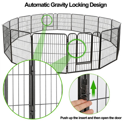 Outdoor Dog Playpen 16 Panels 32" H Pet Playpen Metal Frame Dog Fence, Black
