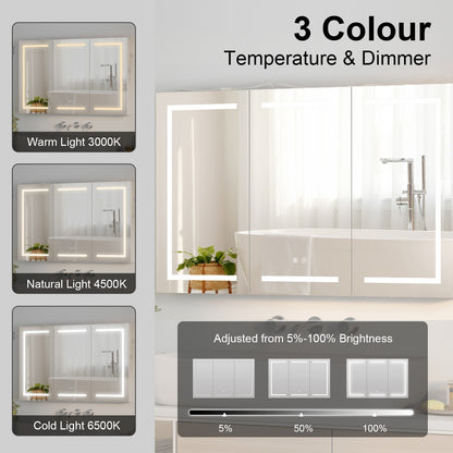 Large LED Medicine Cabinet Bathroom Mirror Cabinet with Light 3 Color 47×30 Inch