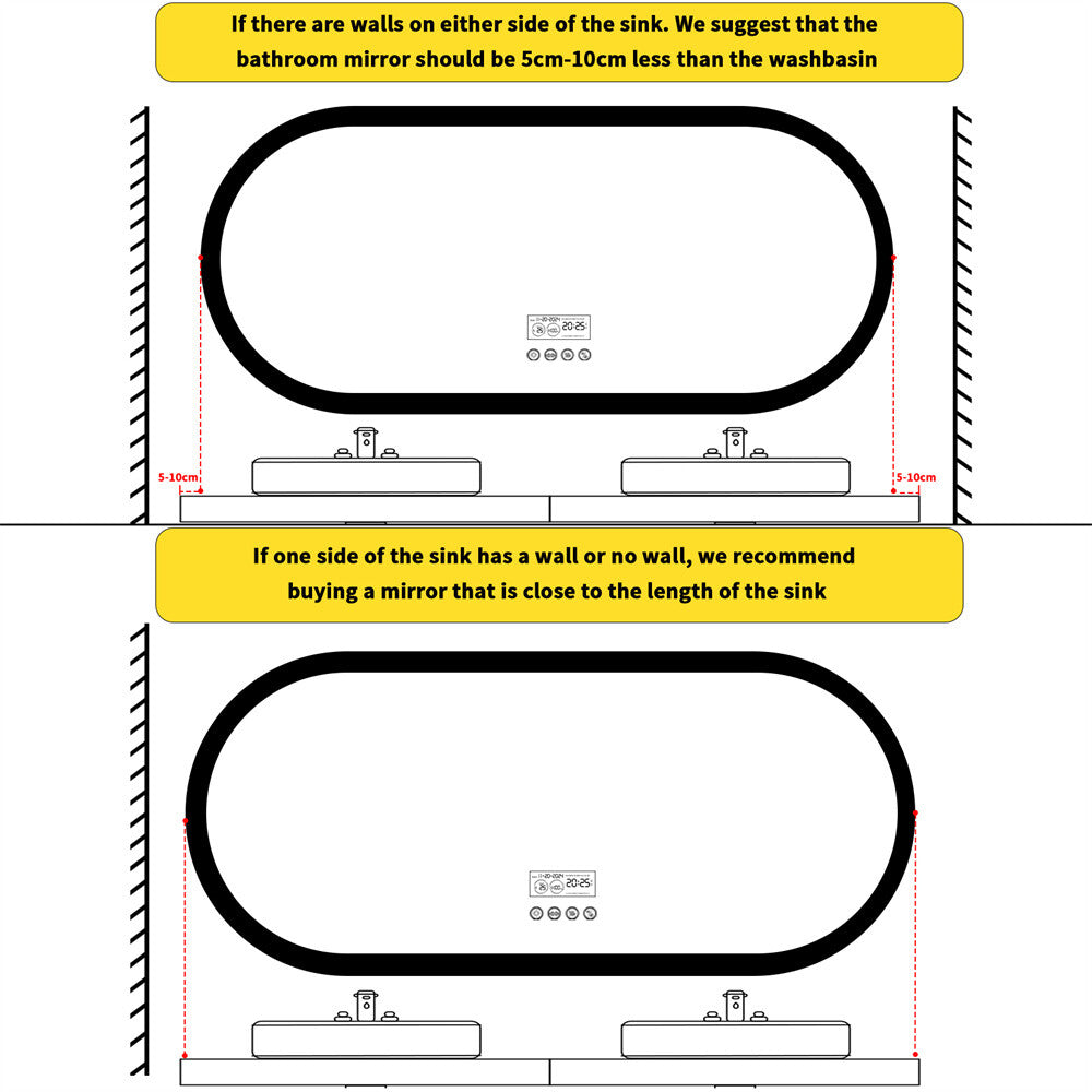 Large Bluetooth LED Bathroom Mirror Wall Vanity Mirror Dimmable Anti-fog Touch