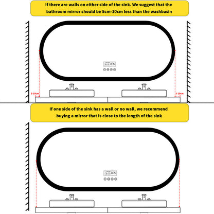 Large Bluetooth LED Bathroom Mirror Wall Vanity Mirror Dimmable Anti-fog Touch