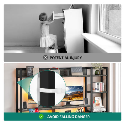 59" LED Computer Desk with Power Outlets Gaming Desk Home Office Desk with Hutch