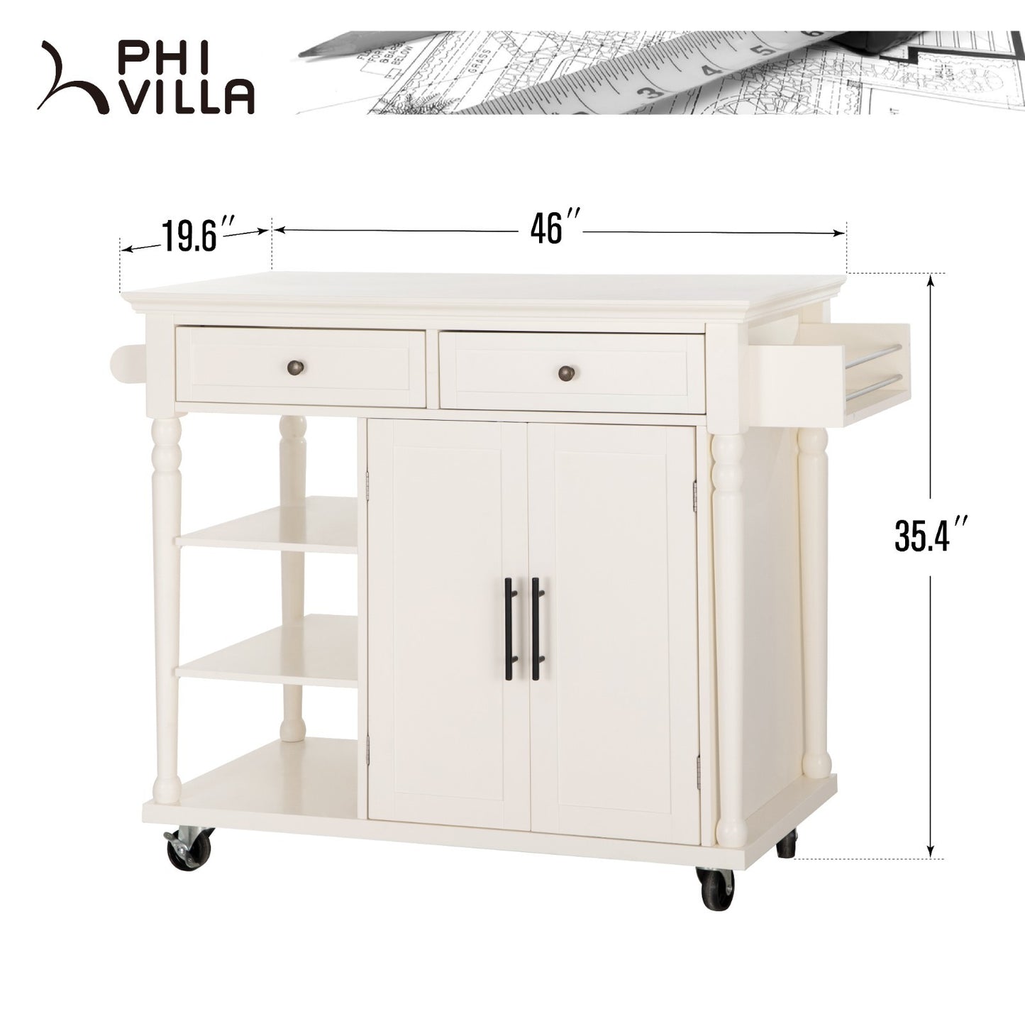 Kitchen Island Kitchen Cart on Wheel with Storage Drawer Rolling Trolley White