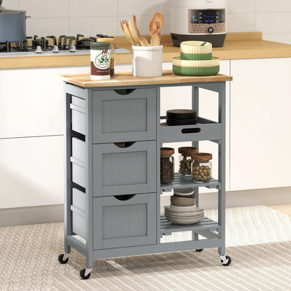 Rolling Kitchen Island Cart, Bar Serving Cart with Drawers, Gray