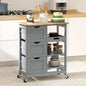 Rolling Kitchen Island Cart, Bar Serving Cart with Drawers, Gray