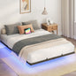 HOOBRO Floating Bed Frame Full Size Bed Frame w/Charging Station and LED Lights