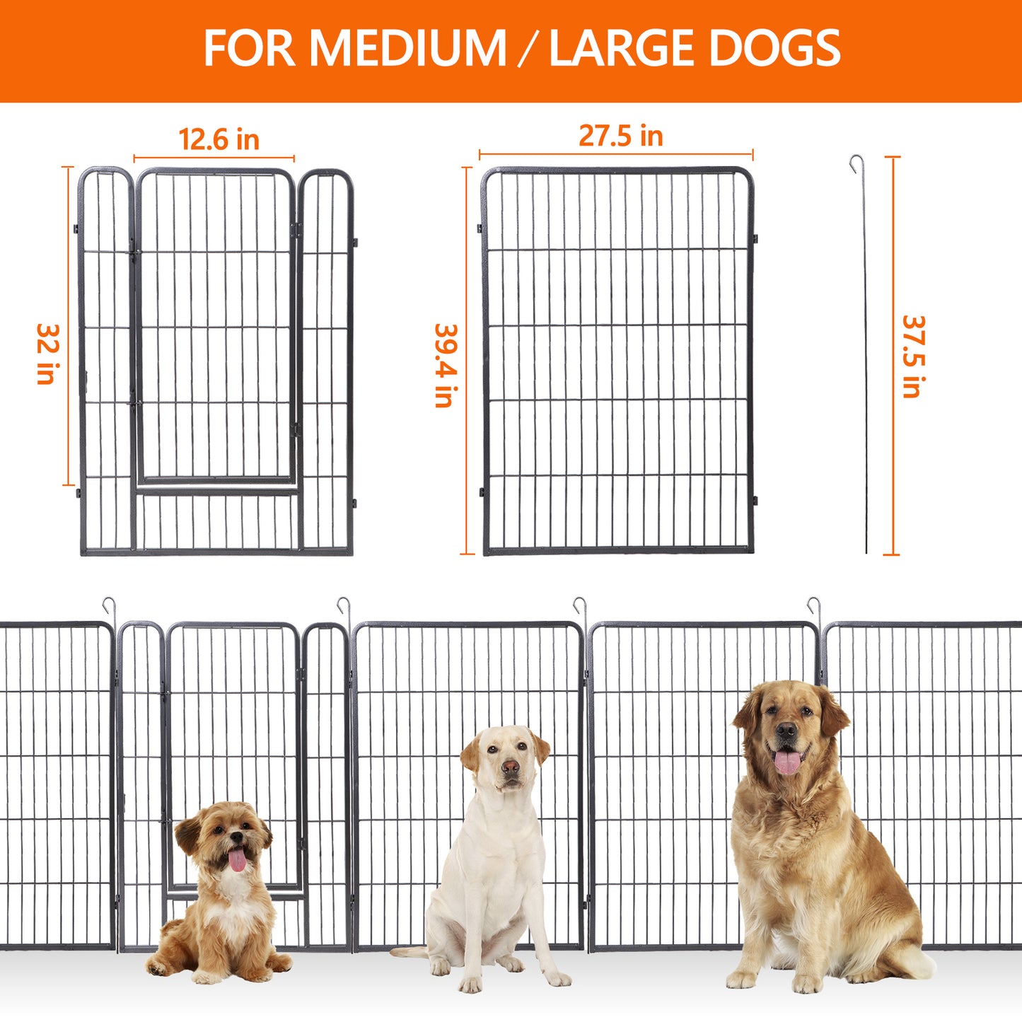 8 Panels 40''/16 panels 24”/32" Dog Pet Playpen Dog Fence Exercise Pen Outdoor