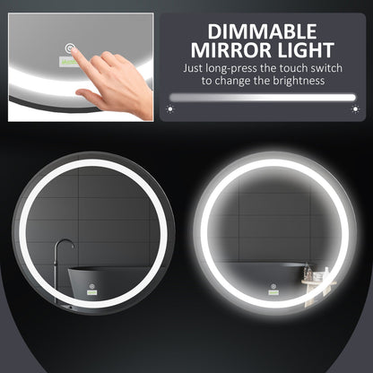 24" LED Smart Bathroom Mirror Wall Mounted Round Vanity Mirror w/ Lights, Black