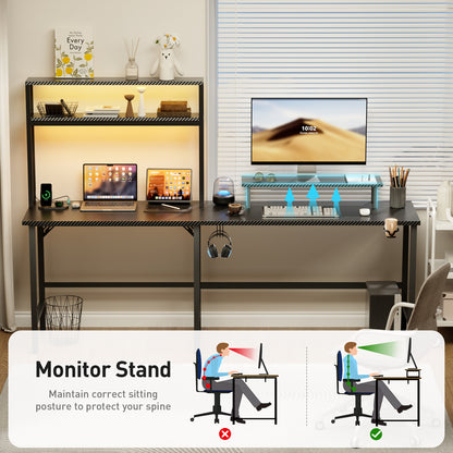 L Shaped Gaming Desk with LED Light & Power Outlet, Reversible Computer Table