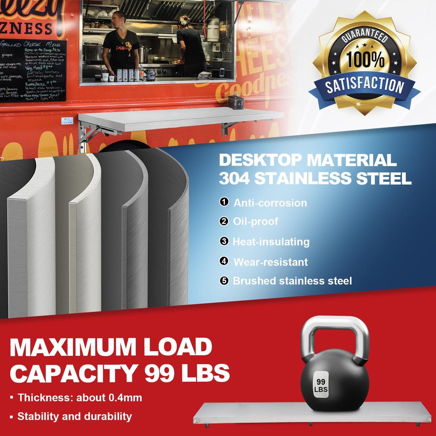 4, Foot Shelf for Concession Window Food Folding Truck Accessories Business