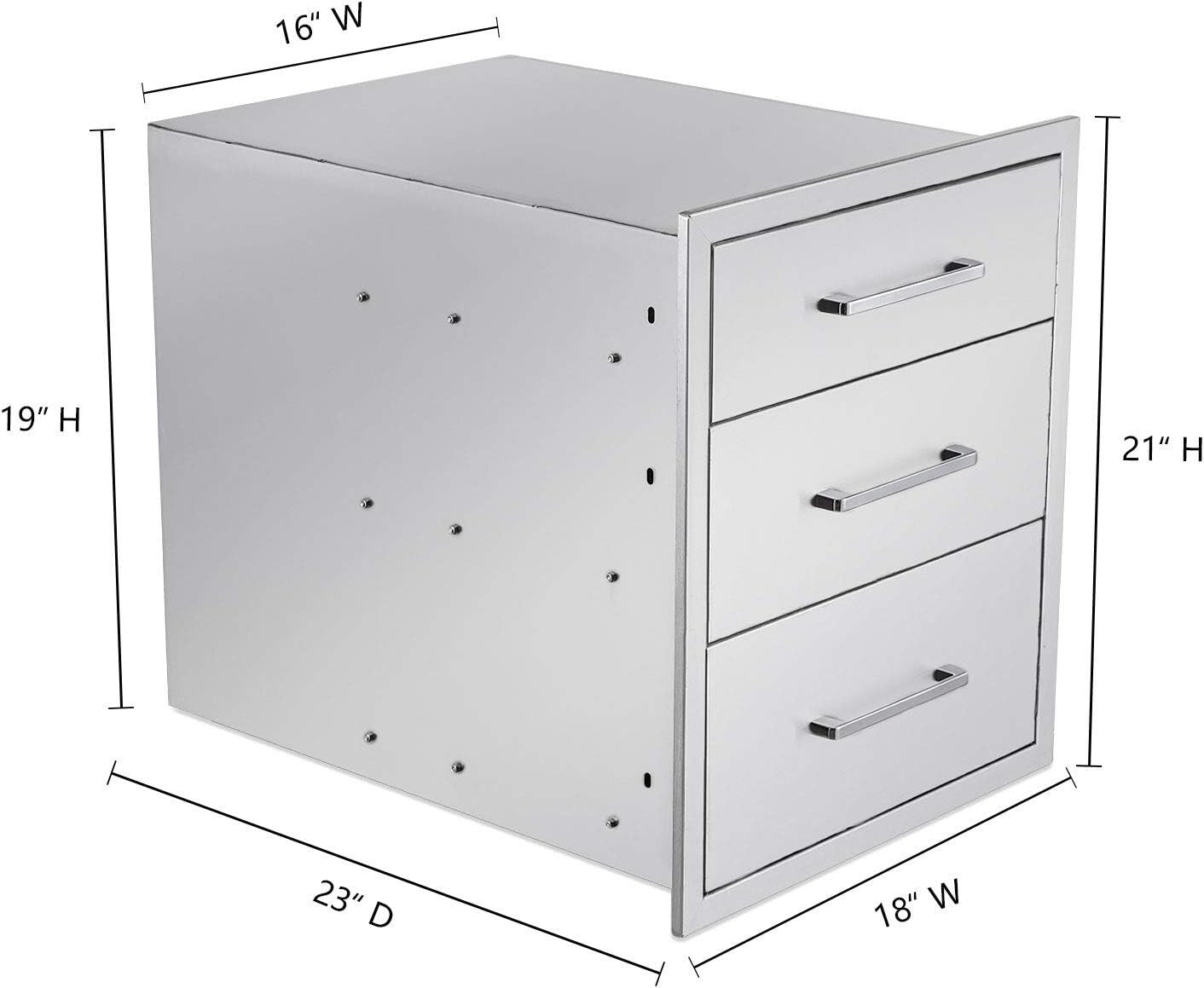 Outdoor Kitchen Drawers Stainless Steel 3-Drawer BBQ Drawer 18"W x 21"H x 23"D