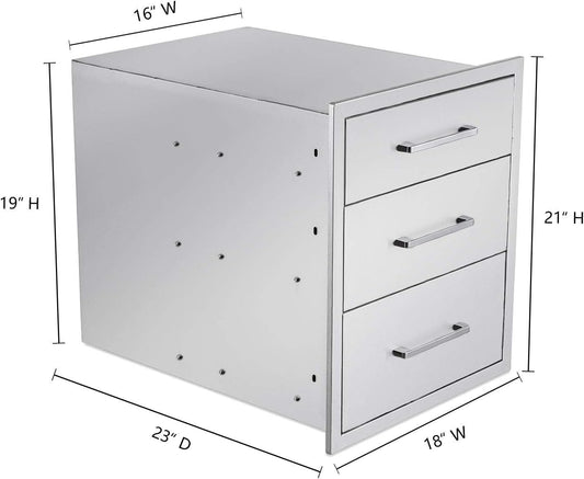 Outdoor Kitchen Drawers Stainless Steel 3-Drawer BBQ Drawer 18"W x 21"H x 23"D
