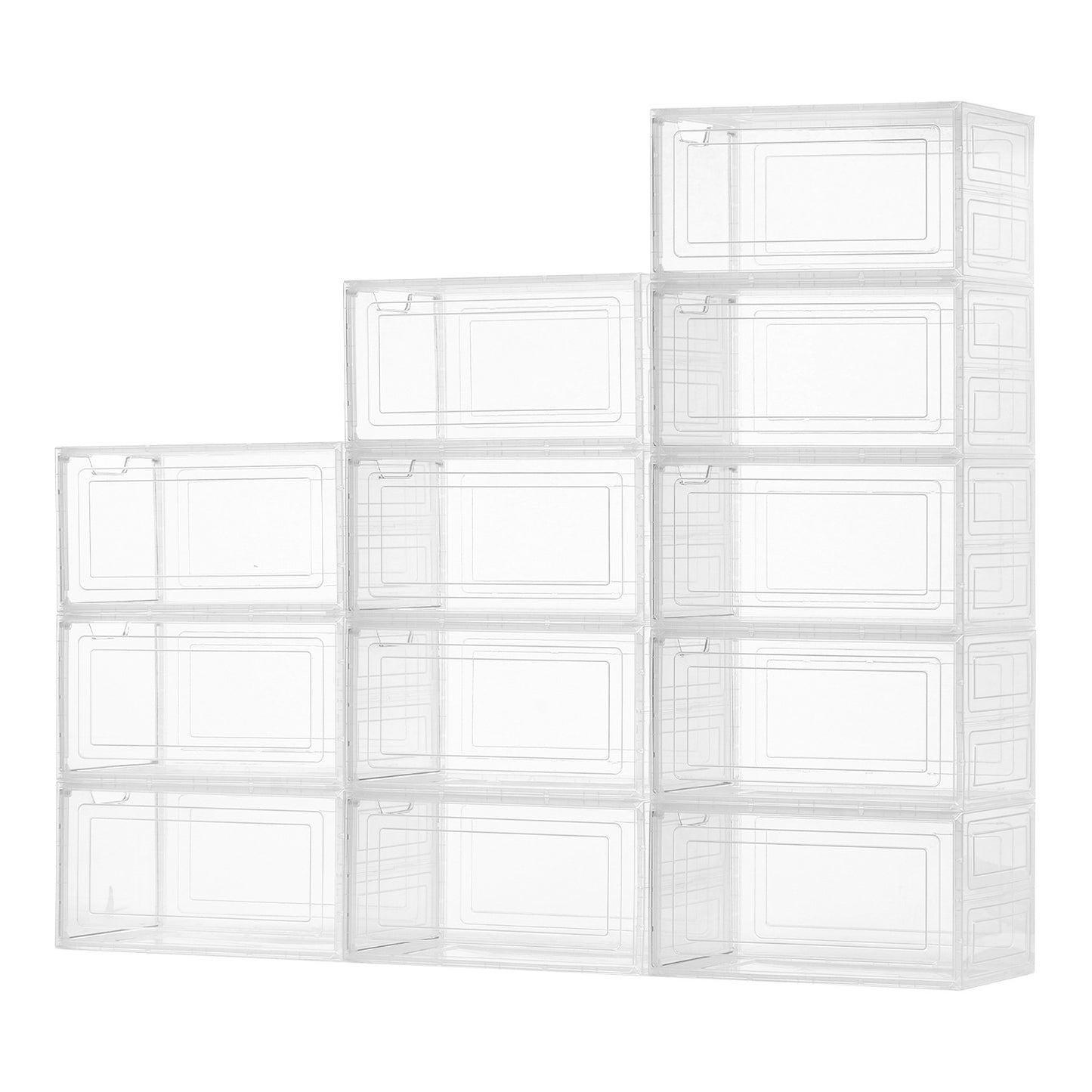 Shoe Storage Boxes 12Pack Stackable Shoe Boxes US Size 13 Transparent White