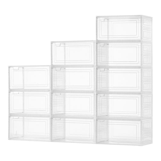 Shoe Storage Boxes 12Pack Stackable Shoe Boxes US Size 13 Transparent White