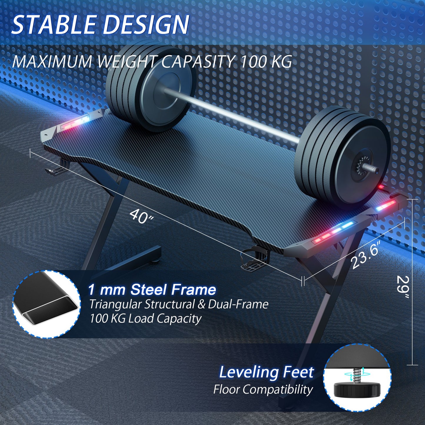 40/47/55/63 inch Gaming Desk with LED RGB Ergonomic Computer Table Gamer Desk
