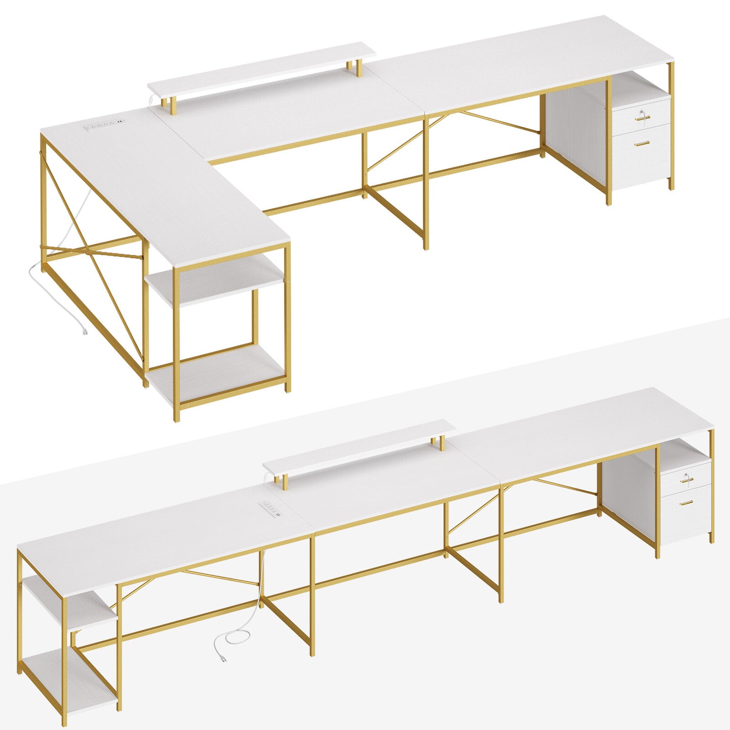 79 inch U Shaped Desk with Power Outlets & LED Lights Reversible Computer Desk