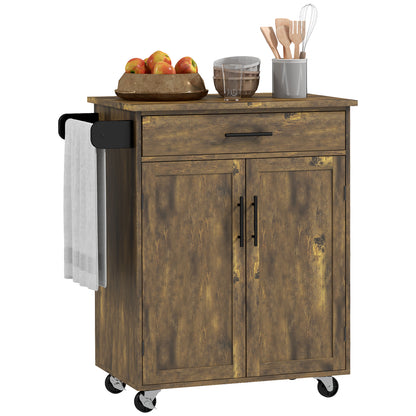 Kitchen Island Cart Rolling Trolley Cart with Drawer Storage Cabinet Towel Rack