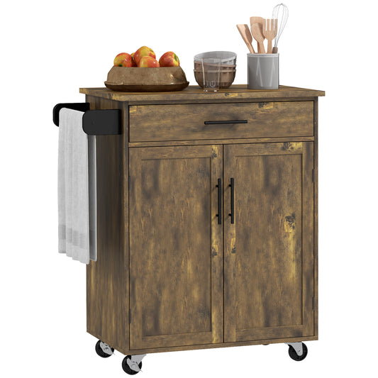 Kitchen Island Cart Rolling Trolley Cart with Drawer Storage Cabinet Towel Rack