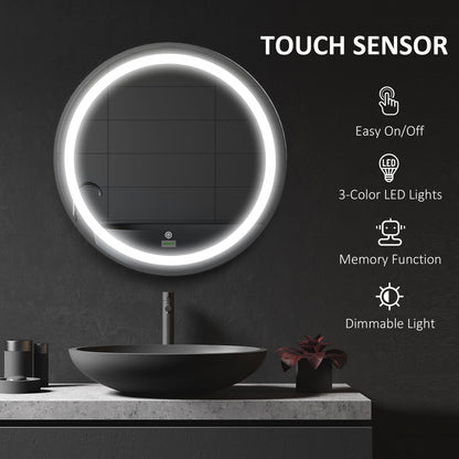 24" LED Smart Bathroom Mirror Wall Mounted Round Vanity Mirror w/ Lights, Black