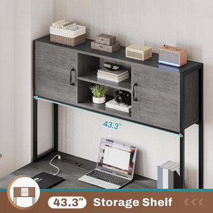 L Shaped Computer Desk with Led Lights, Hutch and Power Outlet, Home Office Desk