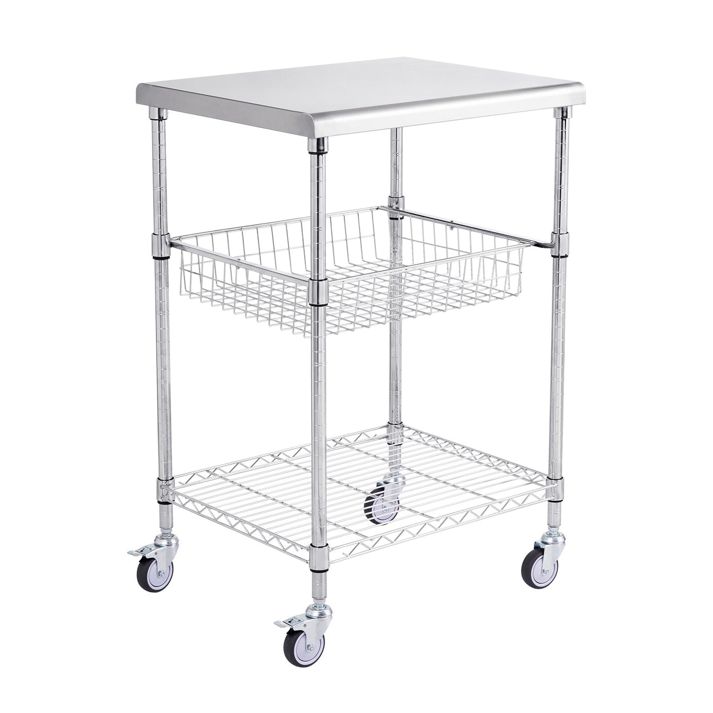 3-Tier Utility Cart Rolling Cart on Wheels 24"x20"x36.6" 470 LBS 6 Hooks
