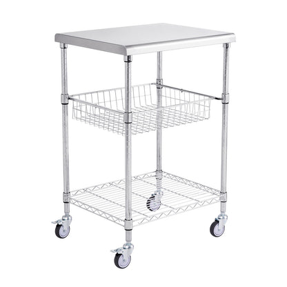 3-Tier Utility Cart Rolling Cart on Wheels 24"x20"x36.6" 470 LBS 6 Hooks