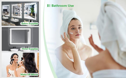 40”x 32” LED Bathroom Mirror, Wall Vanity Mirror, 3 Colors Touch , Anti-Fog