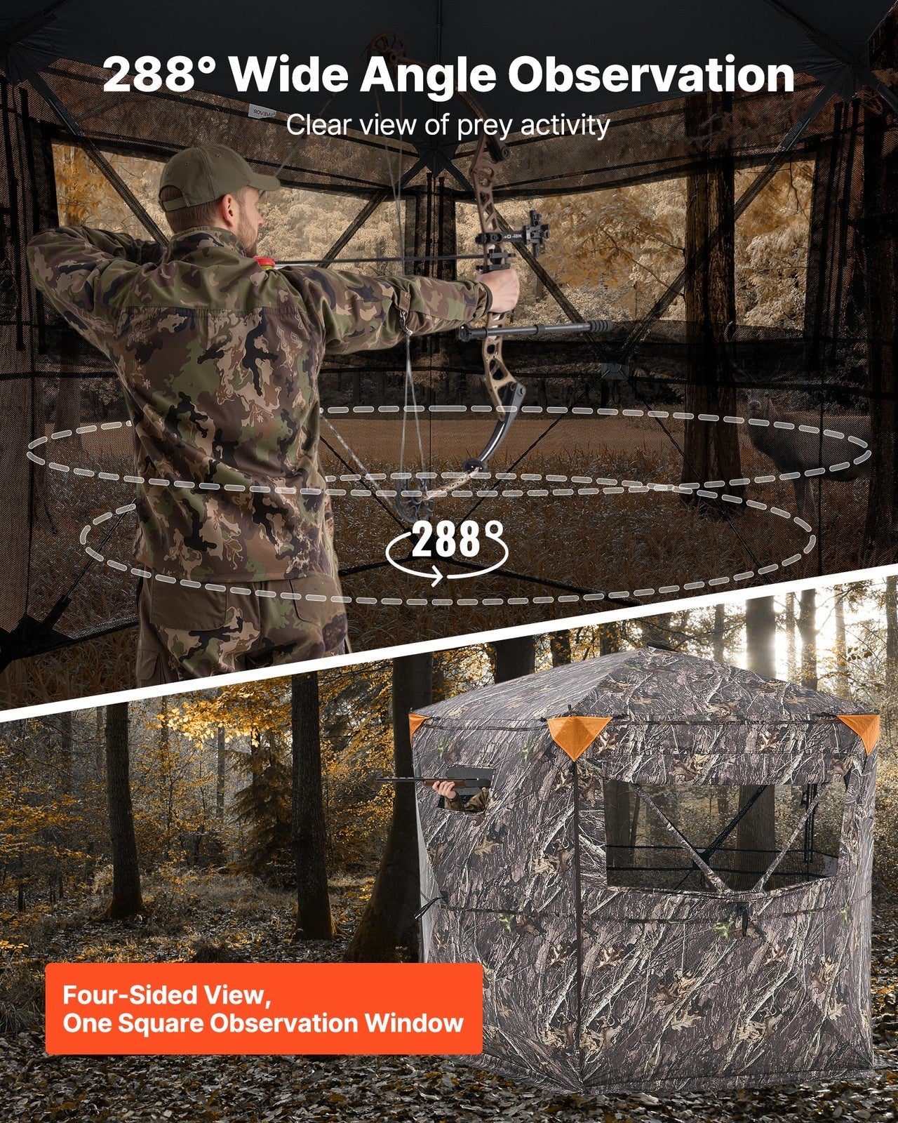 VEVOR Portable Hunting Blind See Through Ground Deer Blinds 6-7 Person Carrying