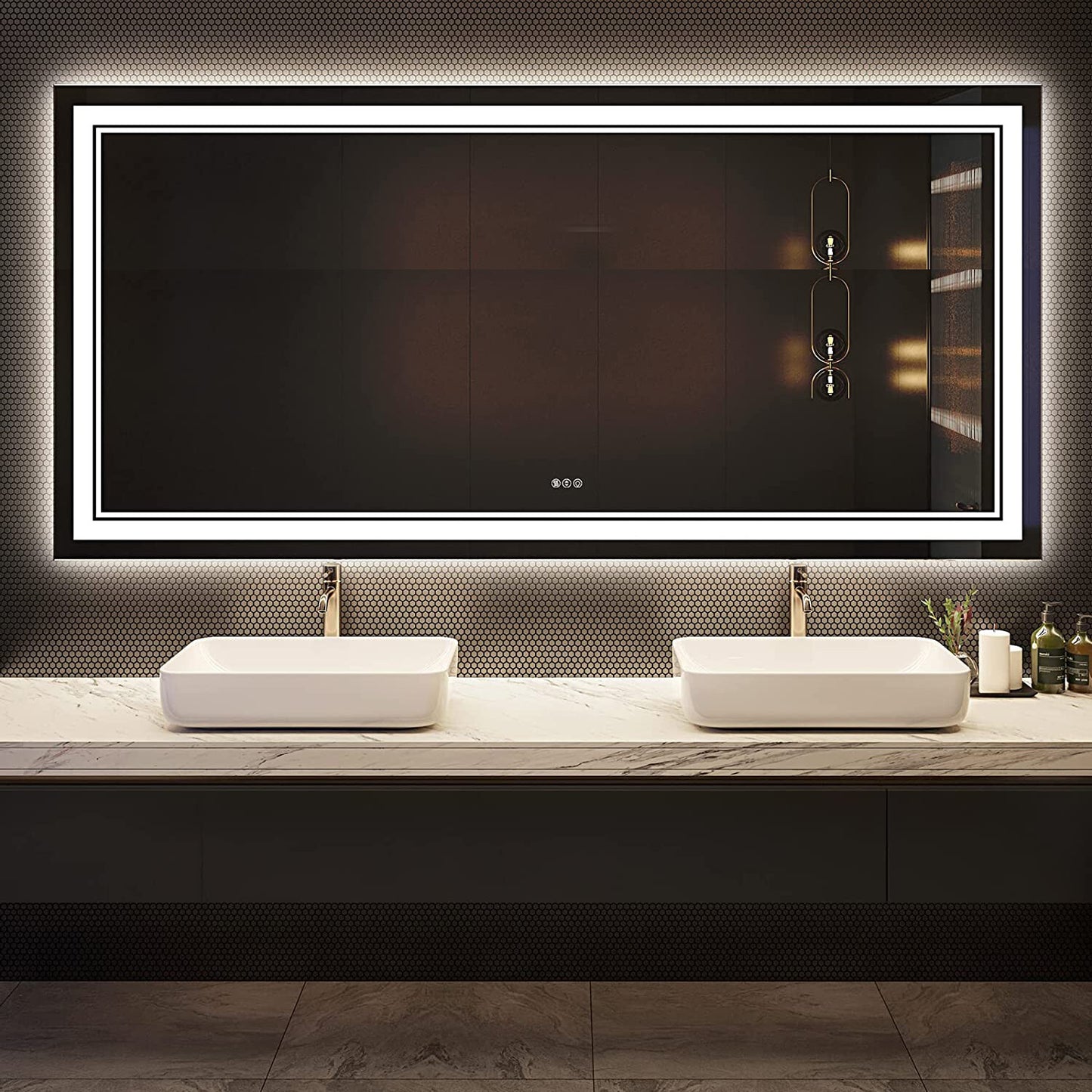 Jumbo LED Lighted Bathroom Mirror Touch Button Anti Fog Dimmable V&H Wall Mount