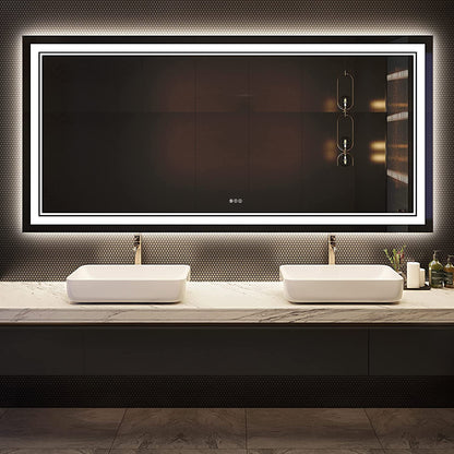 Jumbo LED Lighted Bathroom Mirror Touch Button Anti Fog Dimmable V&H Wall Mount