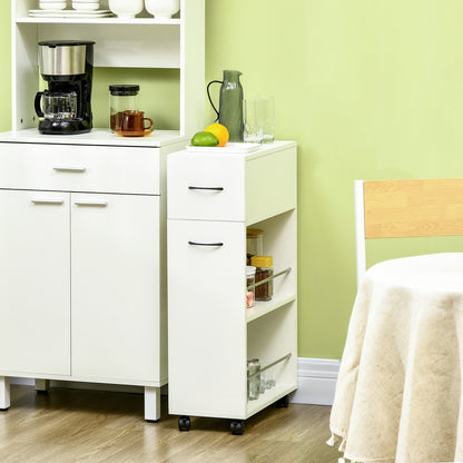 Rolling Kitchen Cart, Utility Storage Cart, Serving Trolley with Drawer, White