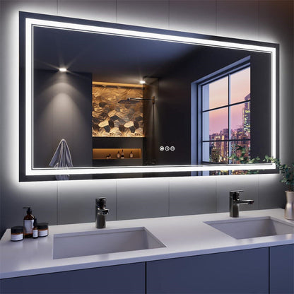 Shatter-Proof LED Bathroom Mirror with Lights Anti-Fog Stepless Dimmable Memory