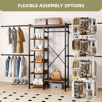 Adjustable Heavy-Duty Clothes Rack Walk-In Closet Organizer for 7 to 10 FT Wide