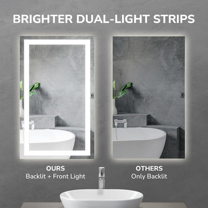 24x36in LED Bathroom Mirror Wall Vanity Mirror Dimmable Anti-fog Tempered Glass