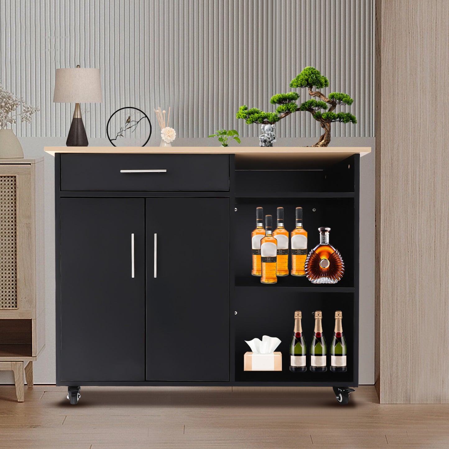 Modern Kitchen Island Cart with Storage Rolling Trolley and Easy Mobility 36.4in