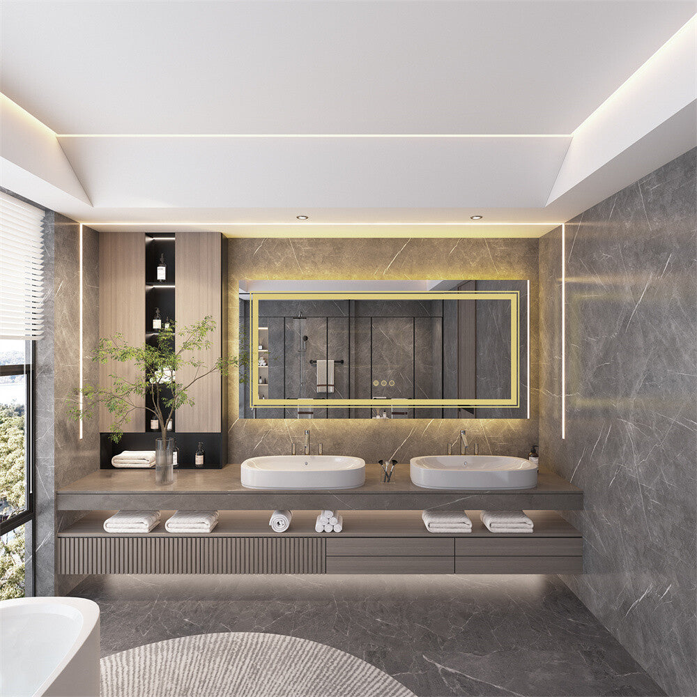 Bathroom Mirror with Front+Backlit Lights Dimmable Wall Vanity Mirrors Anti-Fog