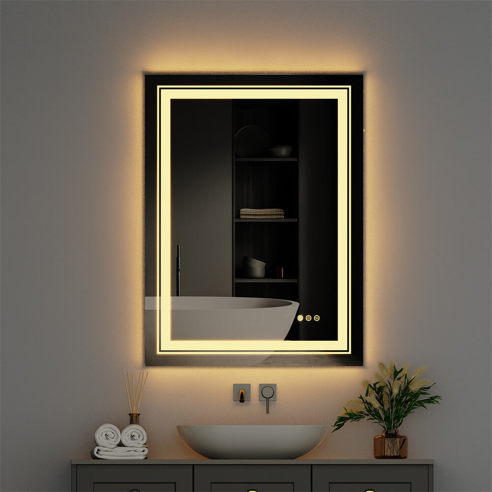 Bathroom Mirror with Front+Backlit Lights Dimmable Wall Vanity Mirrors Anti-Fog