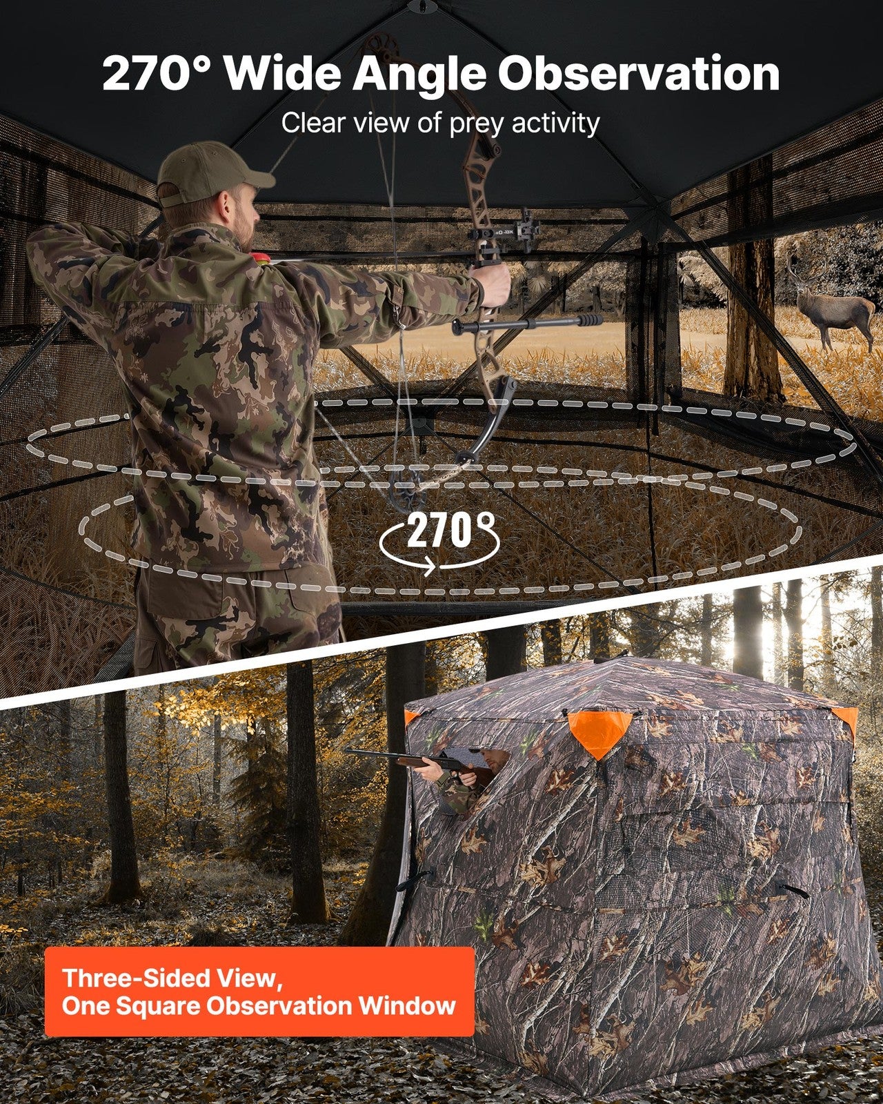 Uimoso Hunting Blind 270° See Through Ground Blind One-Way Mesh for 4-5 Person
