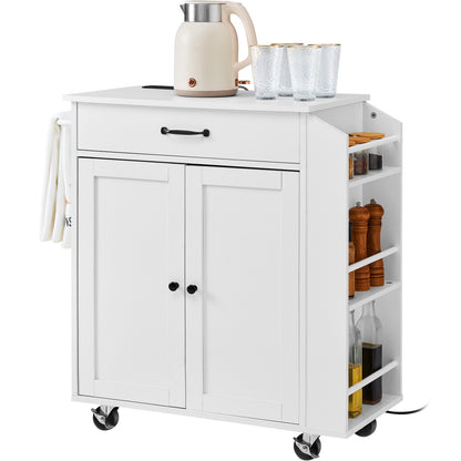 Kitchen Island Cart Rolling Storage Cabinet on Wheel with Charging Station