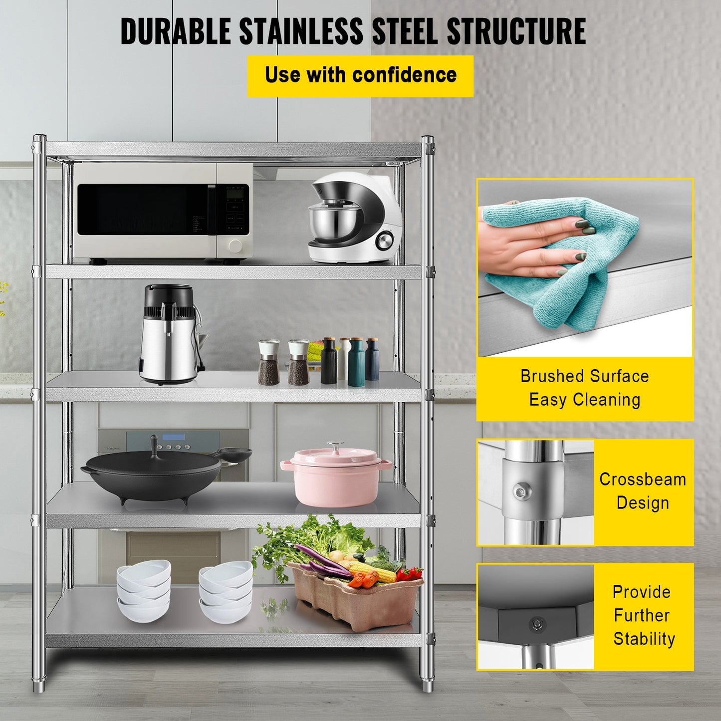 Uimoso 5-Tier Kitchen Shelves Shelf Rack 72in Stainless Steel Shelving Organizer