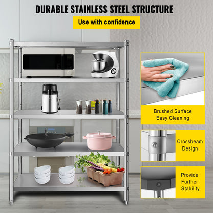 Uimoso 5-Tier Kitchen Shelves Shelf Rack 72in Stainless Steel Shelving Organizer