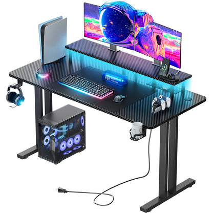 47/55/63" Gaming Desk with LED & Power Outlets, Computer Desk with Monitor Stand