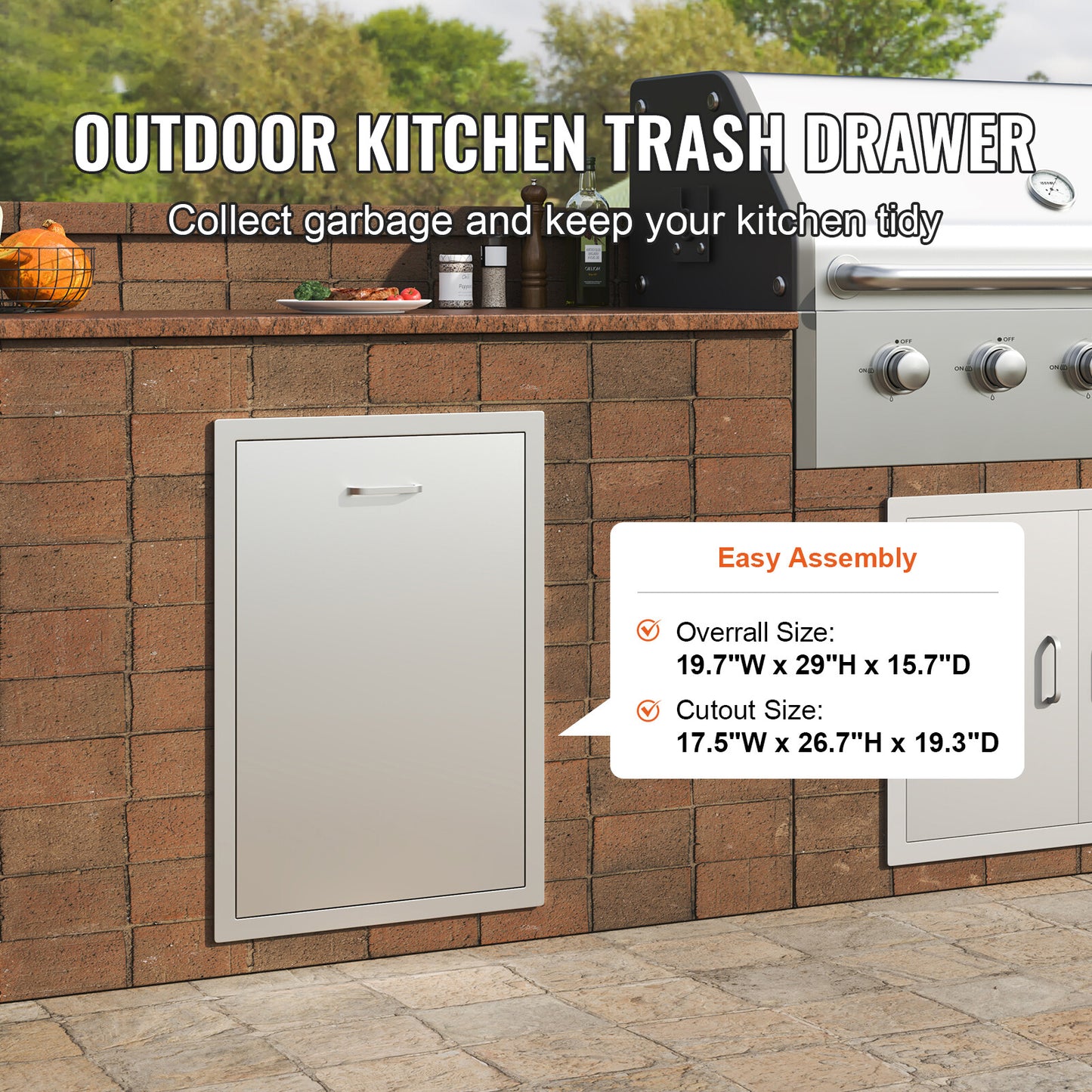 20"X29" Pull Out Trash Drawer Outdoor Kitchen BBQ Island Drawer w/ Bag Ring