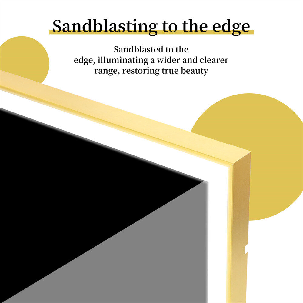 LED Mirror Bathroom Wall Mirrors w/ Lights Gold Frame Dimmable 3 Colors Anti-fog