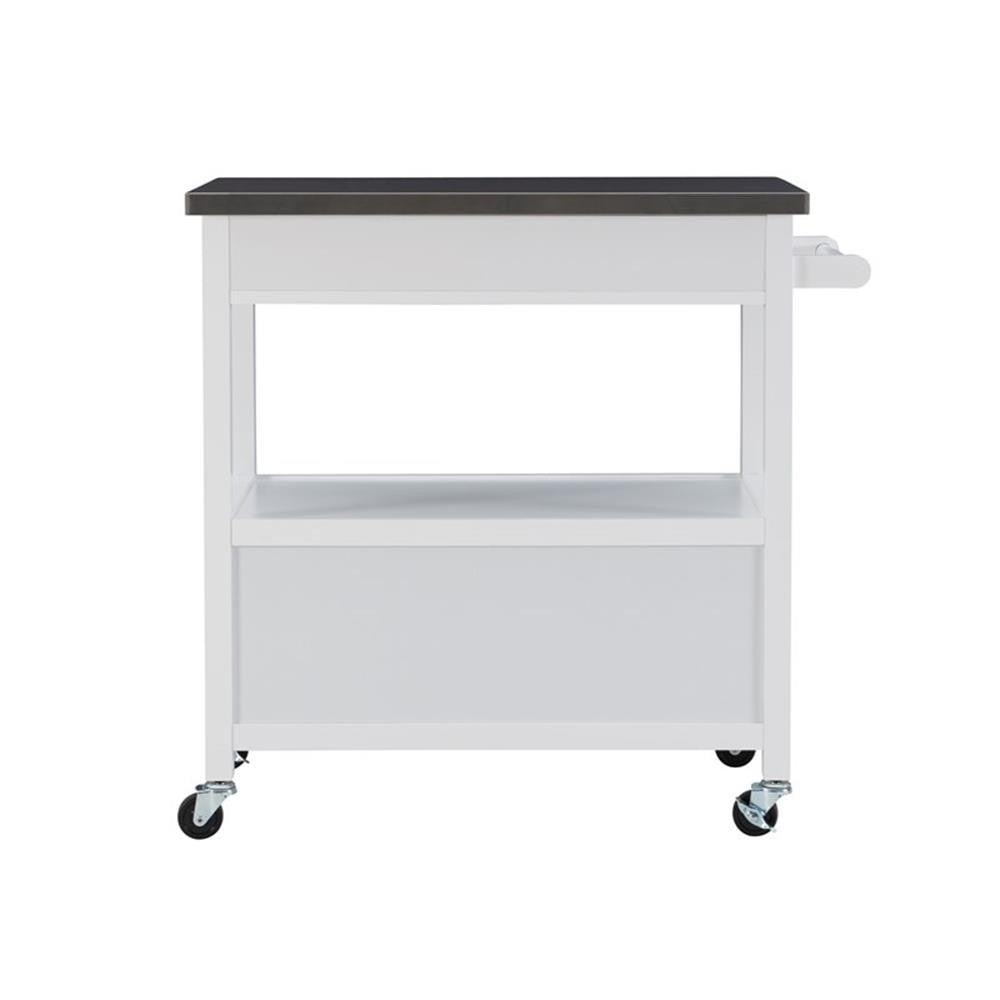 Linon Sydney Wood Rolling Kitchen Storage Cart Stainless Steel Top In White