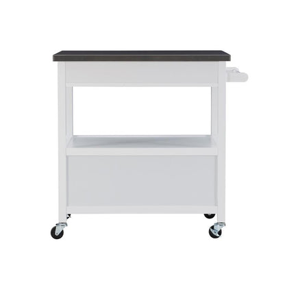 Linon Sydney Wood Rolling Kitchen Storage Cart Stainless Steel Top In White